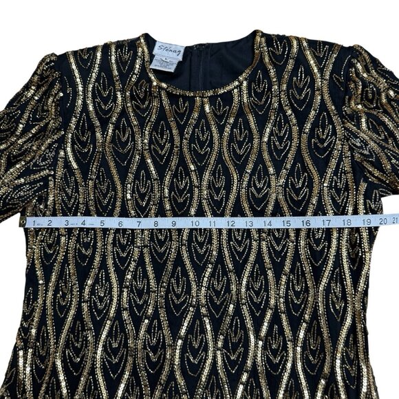 STENAY TOP VINTAGE BEADED SEQUINS SILK ART TO WEAR SCALLOPED SIZE L EMBELLISHED - Picture 10 of 11